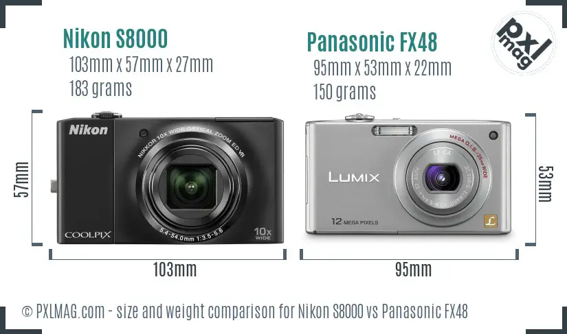 Nikon S8000 vs Panasonic FX48 size comparison