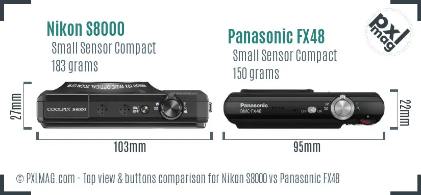 Nikon S8000 vs Panasonic FX48 top view buttons comparison