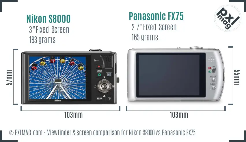 Nikon S8000 vs Panasonic FX75 Screen and Viewfinder comparison
