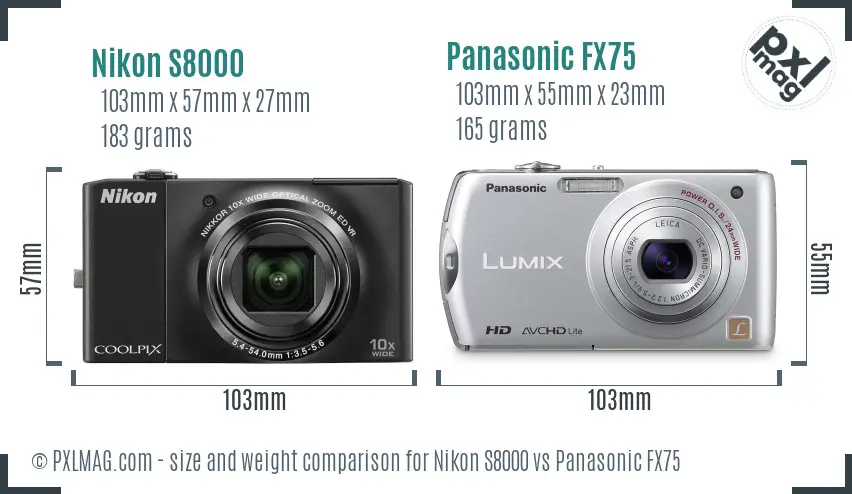 Nikon S8000 vs Panasonic FX75 size comparison