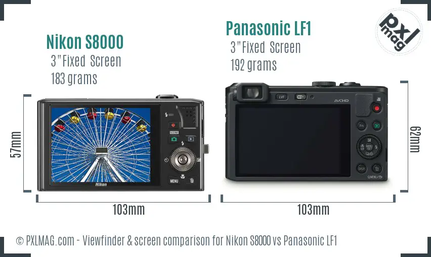 Nikon S8000 vs Panasonic LF1 Screen and Viewfinder comparison