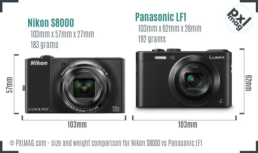 Nikon S8000 vs Panasonic LF1 size comparison
