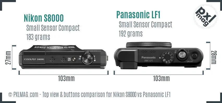 Nikon S8000 vs Panasonic LF1 top view buttons comparison