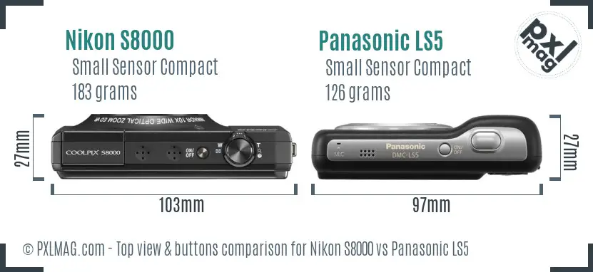 Nikon S8000 vs Panasonic LS5 top view buttons comparison Nikon S8000 vs Panasonic LS5 top view buttons comparison