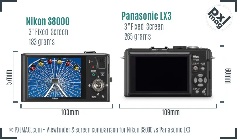 Nikon S8000 vs Panasonic LX3 Screen and Viewfinder comparison