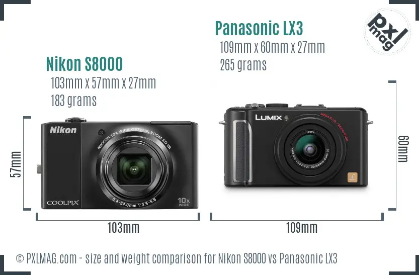 Nikon S8000 vs Panasonic LX3 size comparison