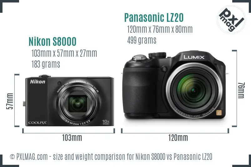 Nikon S8000 vs Panasonic LZ20 size comparison