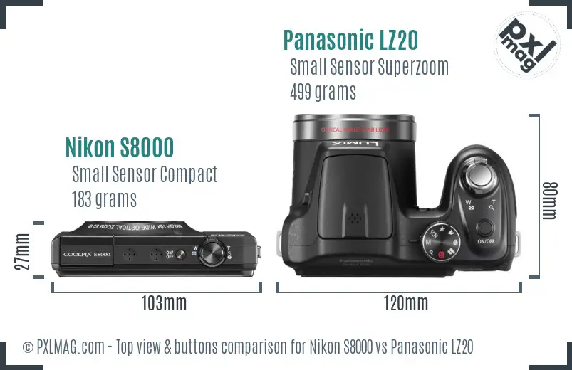 Nikon S8000 vs Panasonic LZ20 top view buttons comparison