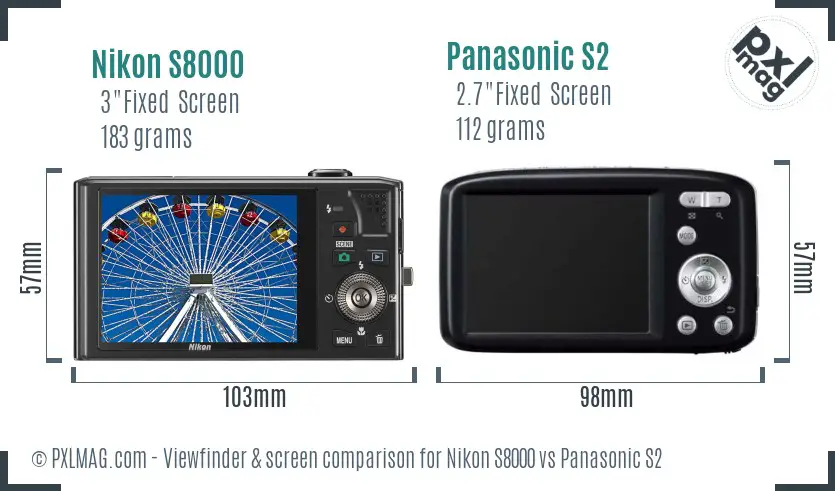 Nikon S8000 vs Panasonic S2 Screen and Viewfinder comparison Nikon S8000 vs Panasonic S2 Screen and Viewfinder comparison