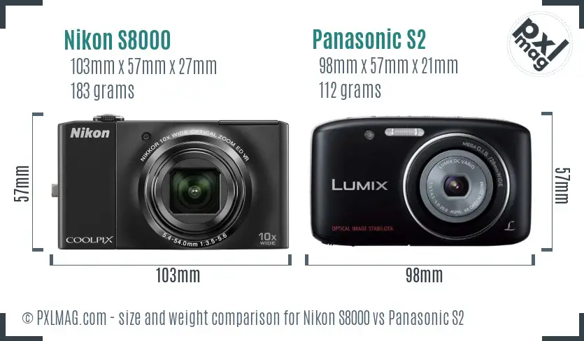 Nikon S8000 vs Panasonic S2 size comparison Nikon S8000 vs Panasonic S2 size comparison