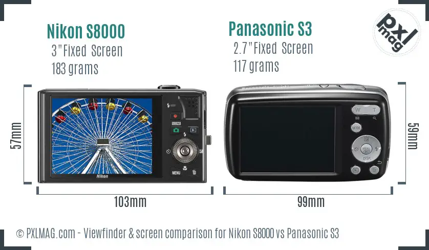 Nikon S8000 vs Panasonic S3 Screen and Viewfinder comparison