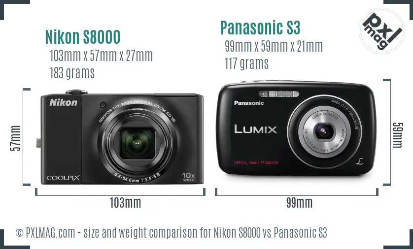 Nikon S8000 vs Panasonic S3 size comparison