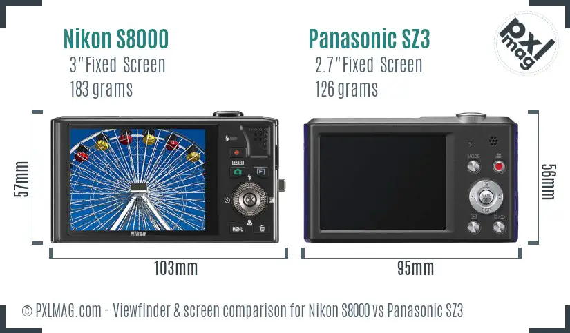 Nikon S8000 vs Panasonic SZ3 Screen and Viewfinder comparison