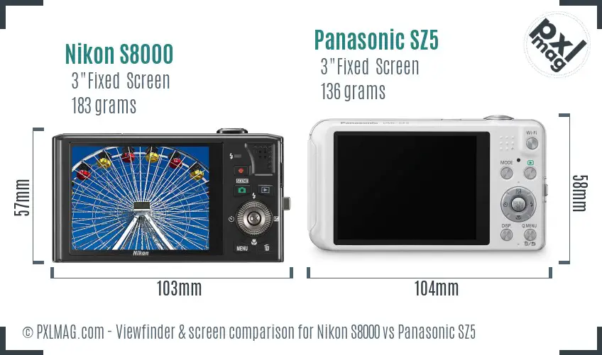 Nikon S8000 vs Panasonic SZ5 Screen and Viewfinder comparison