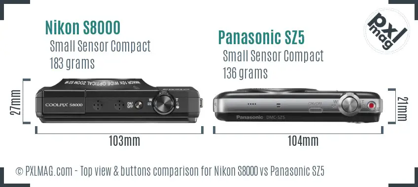 Nikon S8000 vs Panasonic SZ5 top view buttons comparison