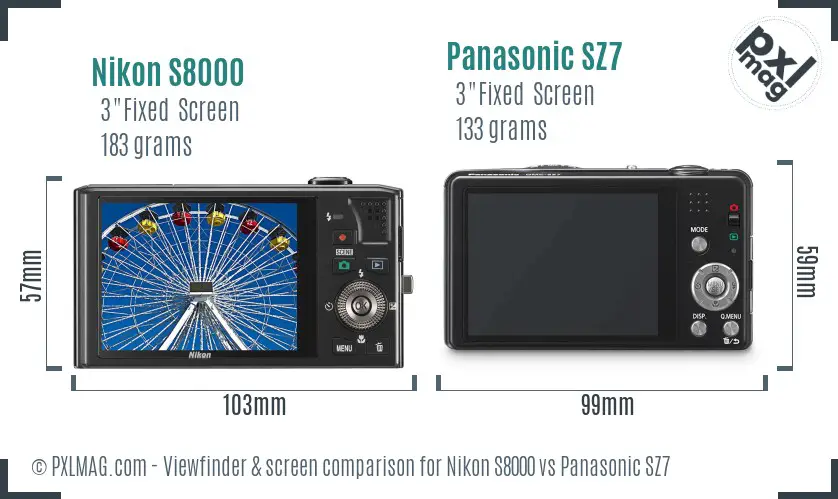 Nikon S8000 vs Panasonic SZ7 Screen and Viewfinder comparison