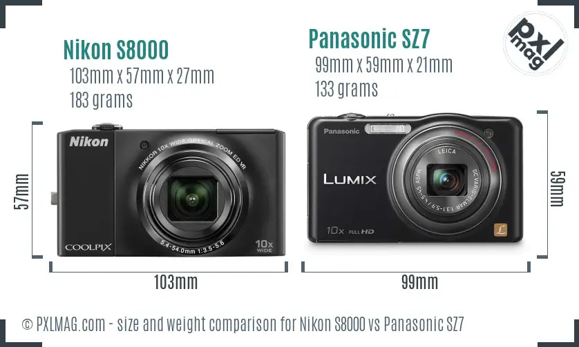 Nikon S8000 vs Panasonic SZ7 size comparison