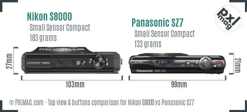 Nikon S8000 vs Panasonic SZ7 top view buttons comparison