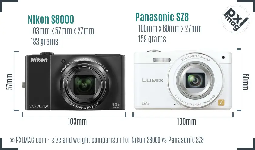 Nikon S8000 vs Panasonic SZ8 size comparison Nikon S8000 vs Panasonic SZ8 size comparison