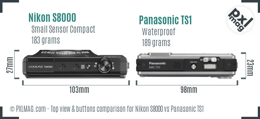 Nikon S8000 vs Panasonic TS1 top view buttons comparison Nikon S8000 vs Panasonic TS1 top view buttons comparison