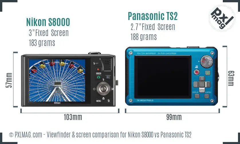 Nikon S8000 vs Panasonic TS2 Screen and Viewfinder comparison