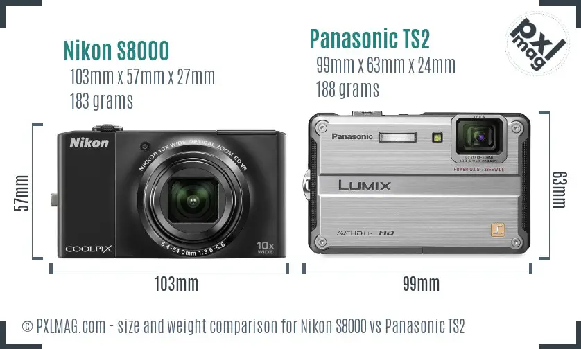 Nikon S8000 vs Panasonic TS2 size comparison