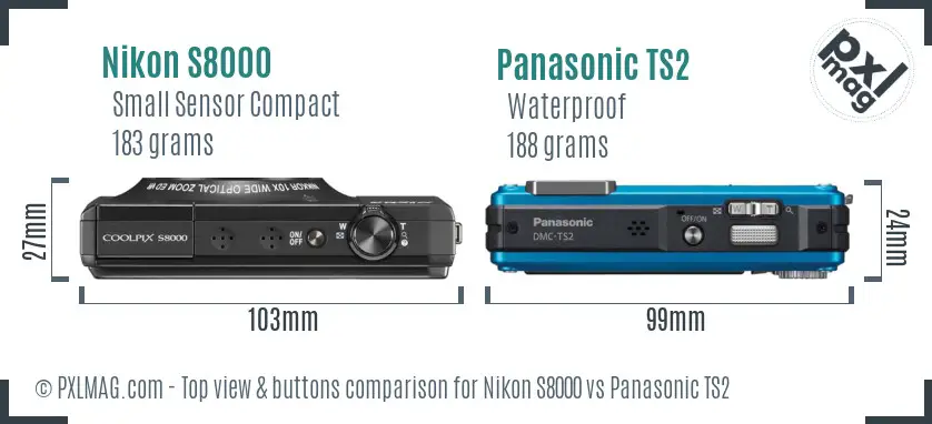 Nikon S8000 vs Panasonic TS2 top view buttons comparison