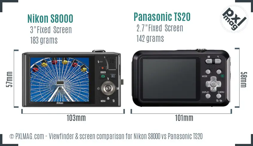 Nikon S8000 vs Panasonic TS20 Screen and Viewfinder comparison