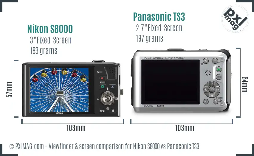 Nikon S8000 vs Panasonic TS3 Screen and Viewfinder comparison
