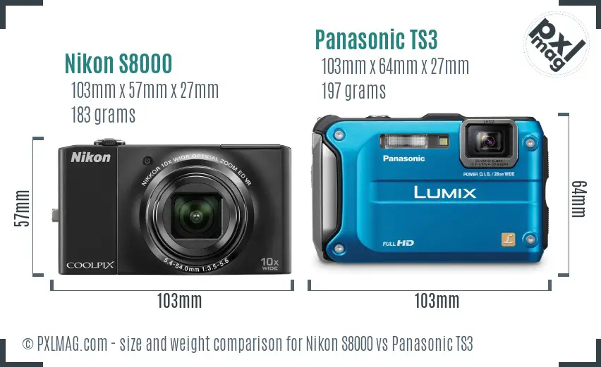 Nikon S8000 vs Panasonic TS3 size comparison