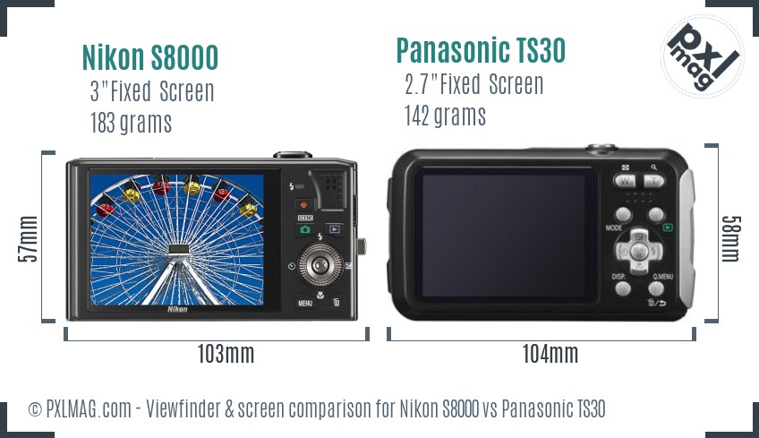 Nikon S8000 vs Panasonic TS30 Screen and Viewfinder comparison
