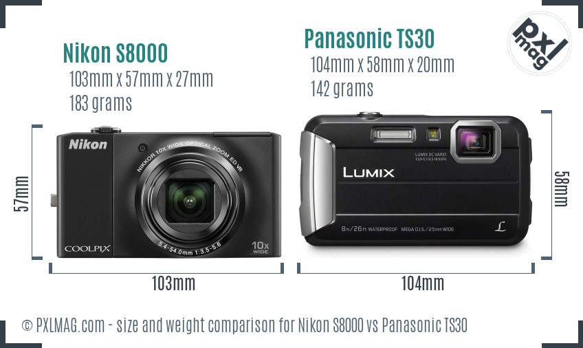 Nikon S8000 vs Panasonic TS30 size comparison