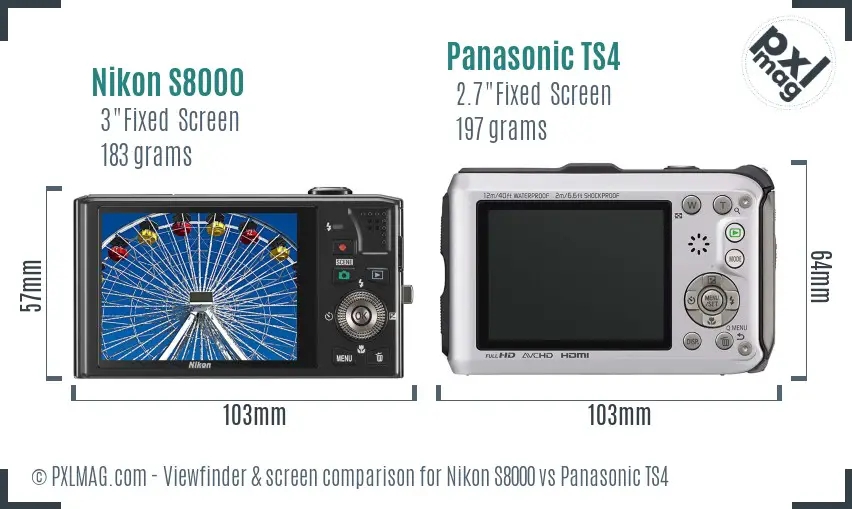 Nikon S8000 vs Panasonic TS4 Screen and Viewfinder comparison