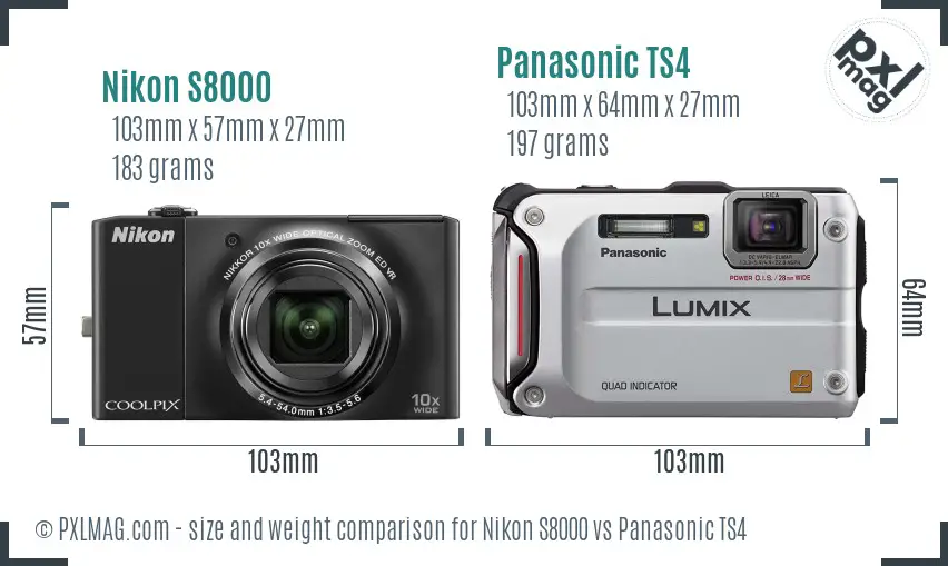 Nikon S8000 vs Panasonic TS4 size comparison