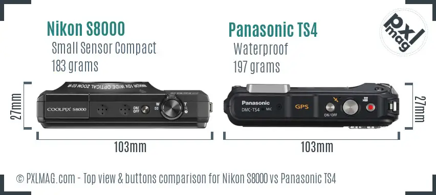 Nikon S8000 vs Panasonic TS4 top view buttons comparison