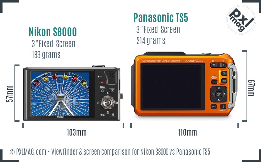Nikon S8000 vs Panasonic TS5 Screen and Viewfinder comparison
