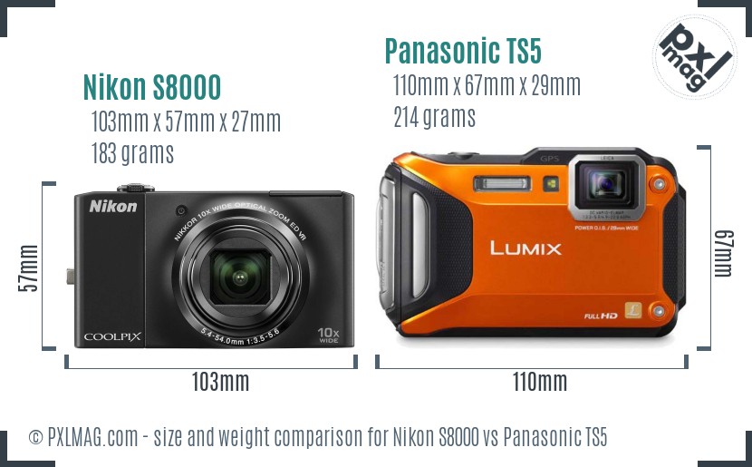 Nikon S8000 vs Panasonic TS5 size comparison Nikon S8000 vs Panasonic TS5 size comparison