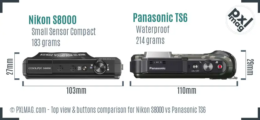 Nikon S8000 vs Panasonic TS6 top view buttons comparison Nikon S8000 vs Panasonic TS6 top view buttons comparison