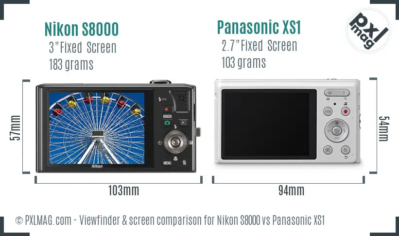 Nikon S8000 vs Panasonic XS1 Screen and Viewfinder comparison