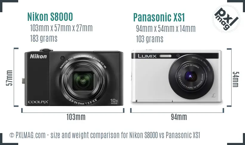 Nikon S8000 vs Panasonic XS1 size comparison