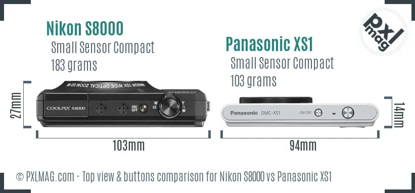 Nikon S8000 vs Panasonic XS1 top view buttons comparison