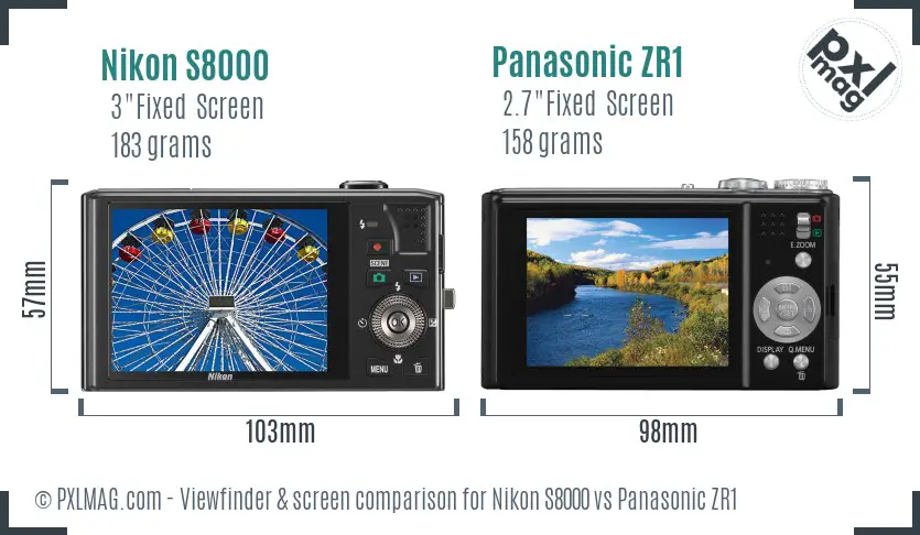 Nikon S8000 vs Panasonic ZR1 Screen and Viewfinder comparison