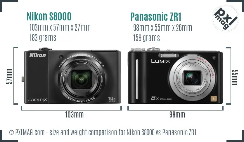 Nikon S8000 vs Panasonic ZR1 size comparison