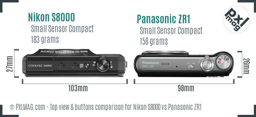 Nikon S8000 vs Panasonic ZR1 top view buttons comparison