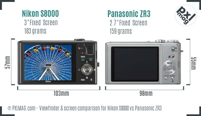 Nikon S8000 vs Panasonic ZR3 Screen and Viewfinder comparison