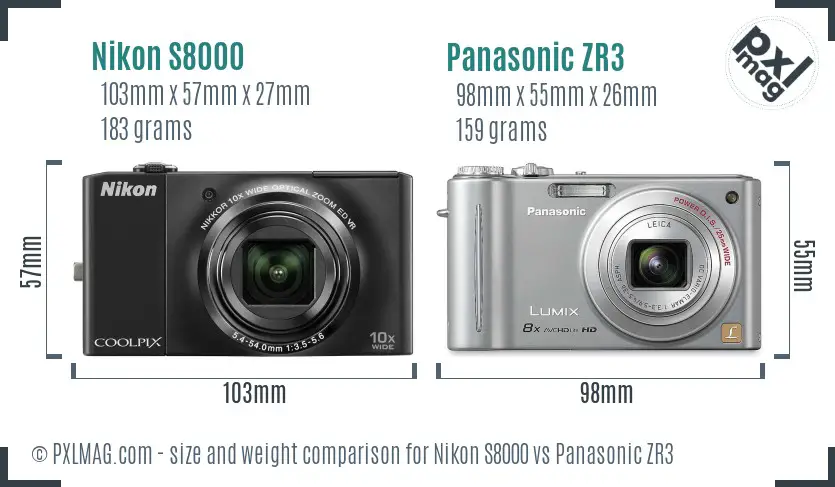 Nikon S8000 vs Panasonic ZR3 size comparison Nikon S8000 vs Panasonic ZR3 size comparison