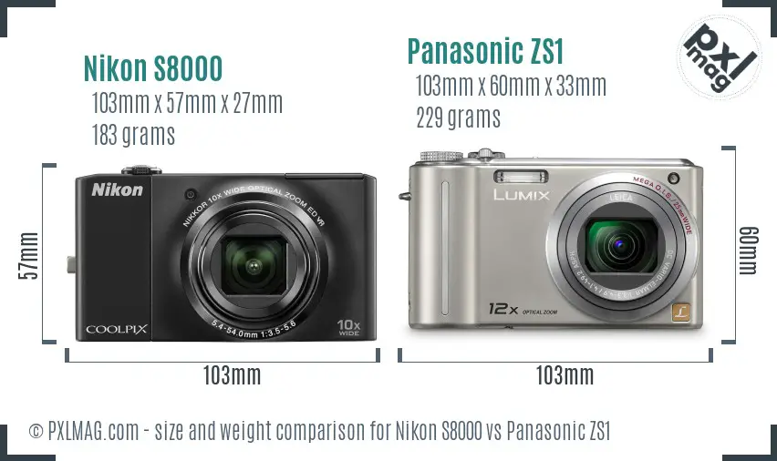 Nikon S8000 vs Panasonic ZS1 size comparison