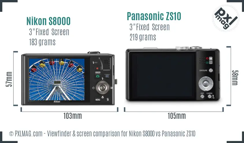 Nikon S8000 vs Panasonic ZS10 Screen and Viewfinder comparison