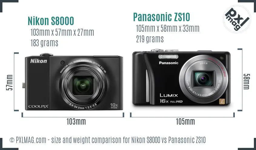 Nikon S8000 vs Panasonic ZS10 size comparison