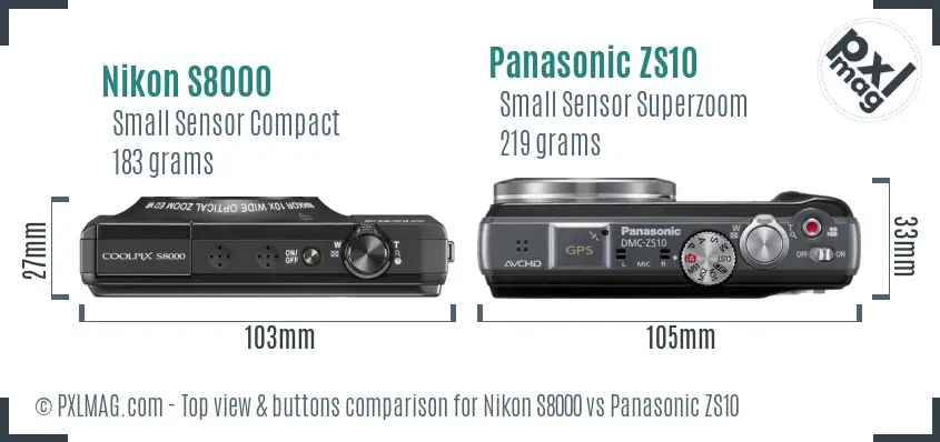Nikon S8000 vs Panasonic ZS10 top view buttons comparison